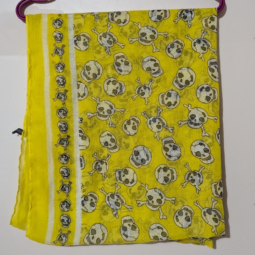 Yellow Skulls & Bones Loop Scarf Infinity Wrap Lightweight by Natasha